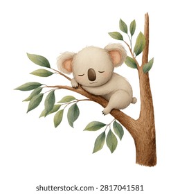 Koala bear sleeping on a branch