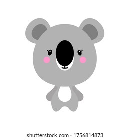 Сute koala bear vector, animal cartoon on a white background. 
 Print for baby. Funny baby with eyes, nose, ears. Love Greeting card. Vector illustration