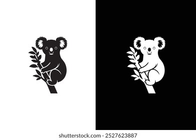 Koala black white logo icon design vector. Illustration of koala silhouette black white