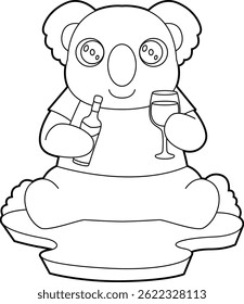 Koala Bottle Red wine Animal Vector Graphic Art Illustration
