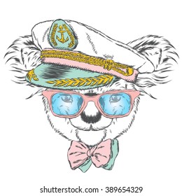Koala in the captain's cap. Vector illustration.