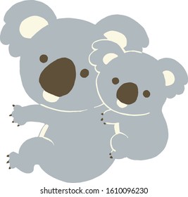 Koala carrying a baby. Parent and child. Vector illustration on white background.