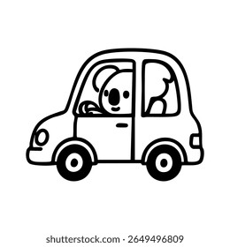 Um coala em um carro de desenho animado