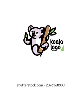 Koala cartoon character is hanging of tree_ animal logo mascot