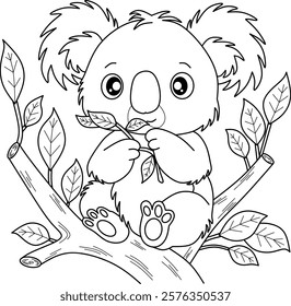 Koala cartoon line art for coloring book pages