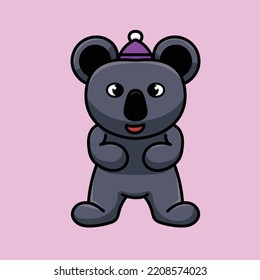 Koala Cartoon Mascot Vector Funny Happiness Cute Beanie