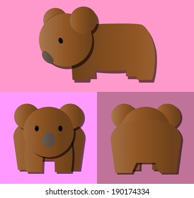 Koala cartoon pattern with side view, front view & back view. vector / illustration