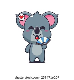 Koala cartoon vector illustration with hand fan
Design element for poster, brochure, web, mascot, sticker, logo and icon.