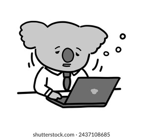 Koala character falling asleep at work.