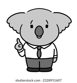 A koala character in a suit giving an explanation.