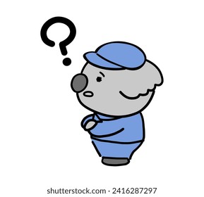 Un personaje koala con ropa de trabajo y pensamiento. (hacia la izquierda)