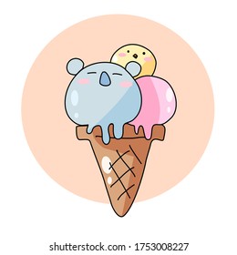Koala and chick with ice cream cone