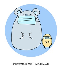 Koala und Küken mit Maske