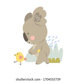 The koala and chick. Vector illustration. Excellent for for kids, design of postcards, posters, stickers and so on.