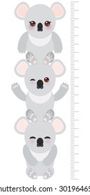 koala. Children height meter wall sticker, kids measure, Growth Chart. Vector