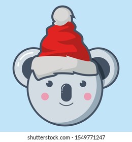 Koala Christmas Vector with Blue Background