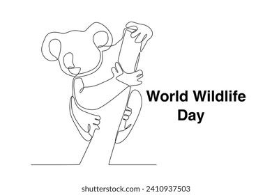 A koala is climbing a tree. World Wildlife Day one-line drawing