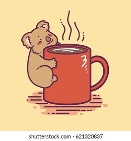 Koala Clinging Coffee Cup Stock Vector (Royalty Free) 621320837 ...