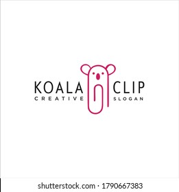 Koala Clip Logo Idea Icon Design Stock Vector. Animal Paper Clips Logo Design Template. Monogram Koala Logo Line Outline clip 