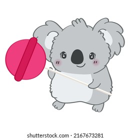 Koala Clipart Character Design. Adorable Clip Art Koala Bear with Candy on a Stick. Vector Illustration of an Animal for Prints for Clothes, Stickers, Baby Shower Invitation. 