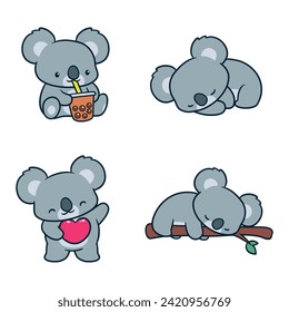 Koala Clip Art, Cute Animal Set. süße koala-Illustration, Vektorbild. perfekt für Aufkleber, Bekleidungsdrucke, Farbseiten.