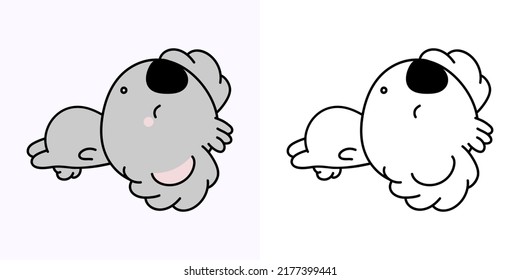 Koala Clipart Multicolored and Black and White. Beautiful Clip Art Koala. Vector Illustration of a Kawaii Animal for Prints for Clothes, Stickers, Baby Shower, Coloring Pages. 