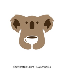 koala coffee cup drink negative space logo vector icon illustration