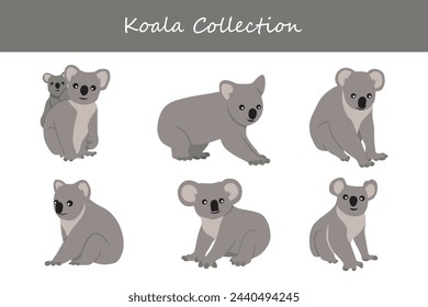 koala collection. Vector illustration. Isolated on white background.