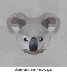 Koala colored head. Koala logo. Koala geometric lines silhouette isolated on grey background vintage vector design element illustration