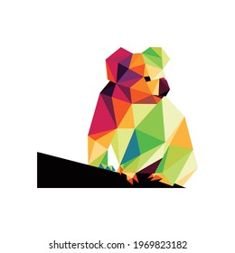 Koala in colorful Polygon low poly.  Koala silhouettes Vector Icon. Koala colorful logo