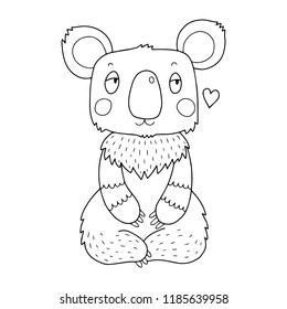 Koala. Coloring page illustration for kids or adults. Vector drawing in outline in black and white.