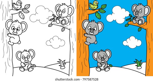 koala coloring page for kids brain games activity