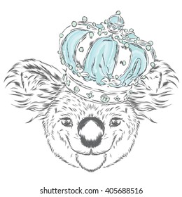 Koala in the crown. Vector illustration. King. 