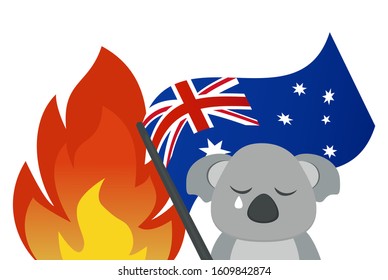Koala crying because of Australia fires. Vector illustration. 