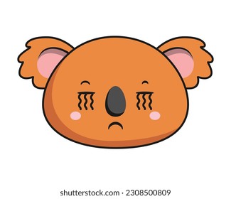 Koala Llorando Cara Brown Koala Stiker Kawaii Aislado