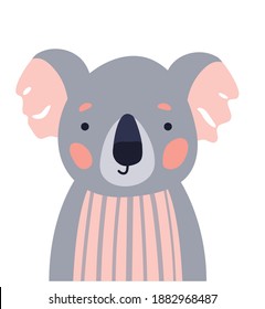 Koala cute animal baby face vector illustration. Hand drawn style nursery character. Scandinavian funny kid design.