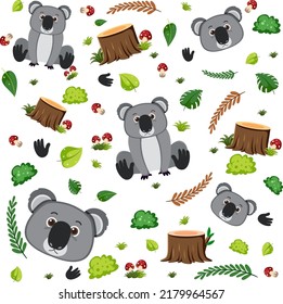 Koala cute animal seamless pattern illustration