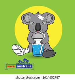 Koala Cute Character for Save Australia Vector Concept Save Wildlife from Forest Fires.