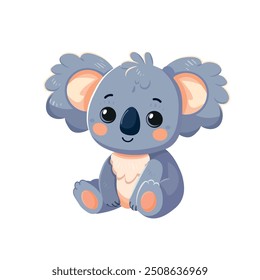 Koala cute childish  cartoon illustration. Vector koala bear is sitting  isolated on white background Flat design element