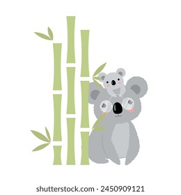 Koala dad rejoices at his baby on Father's Day, they play and have fun.Illustration on a white background.