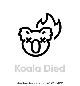 Koala Died on Fire vector icon. Editable line illustration