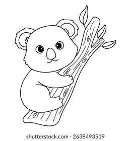 Koala doodle outline line art on white background