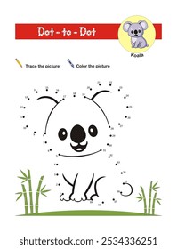 Koala dot to dot. Connect the dots from 1 to 39. Puzzle game for kids. Worksheet for preschool kids. Coloring for kids. Icon, Vector Illustration. #dot to dot worksheet