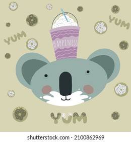 Koala drawing, sweet drink drawing, Vector and print design.