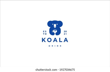 koala drink a cup logo vector icon illustration