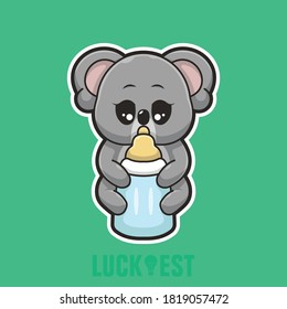 Koala is drink milk flat cartoon style icon vector illustration logo template for many purpose.