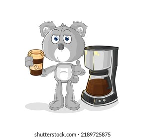 the koala drinking coffee illustration. character vector