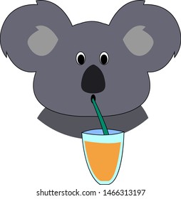 Koala drinking juice, illustration, vector on white background.