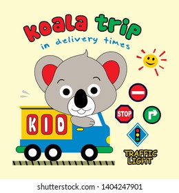 the koala driving a truck, cartoon vector illustration