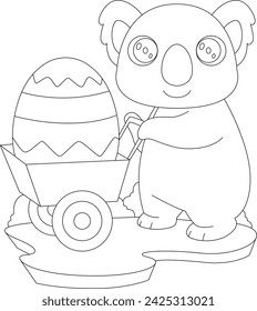 Koala Easter Easter egg Wheelbarrow Animal Vector Graphic Art Illustration